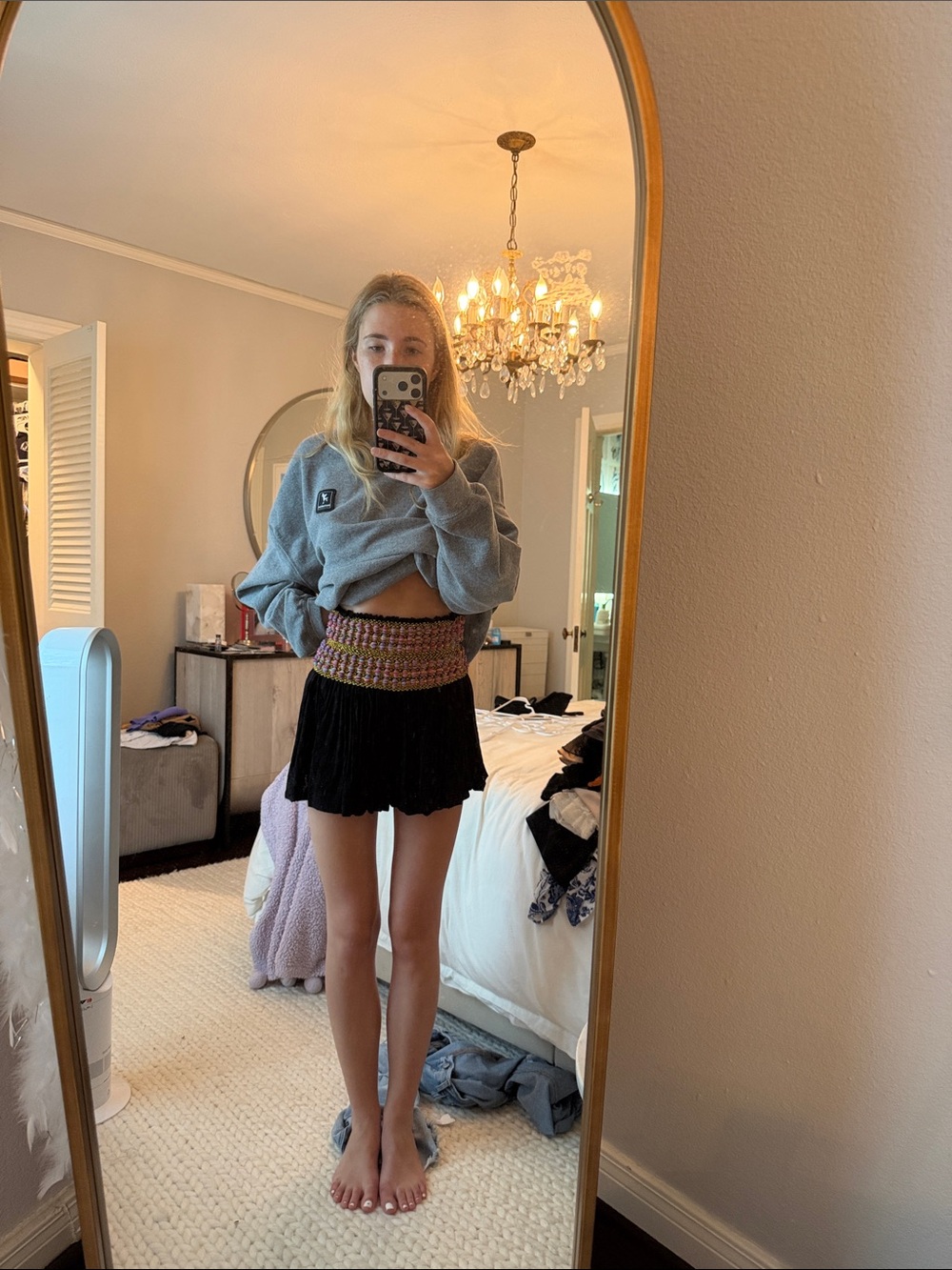 Black Mini Skirt with Multicolor Knit Waistband